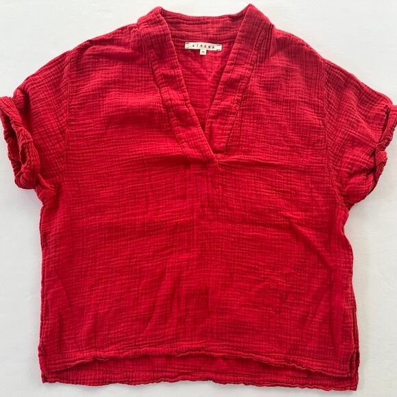 Xirena Avery Top Apple Red Size Medium Cotton Gauze Deep V Rolled Cap Sleeve - Picture 2 of 7